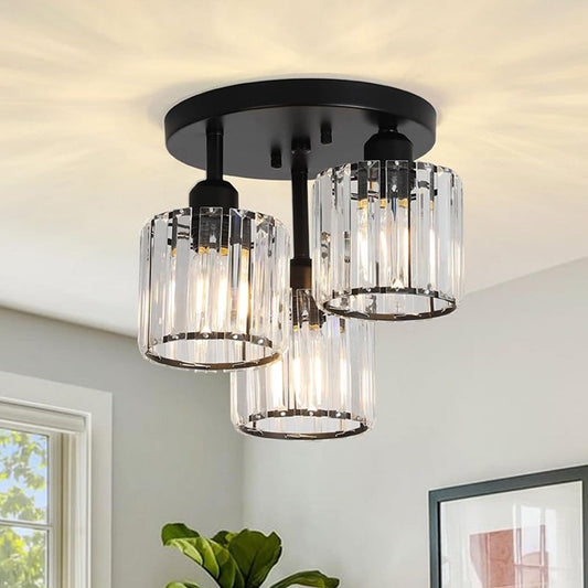 Nowoczesna Kryształowa Lampa Sufitowa Półplafonowa 3x E27 25cm – Elegancka Lampa Sufitowa do Sypialni i Salonu 0