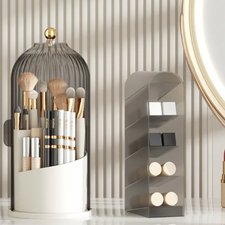 Organizer na Pędzle do Makijażu | Obrotowy z Przezroczystą Osłoną 1,5kg 1