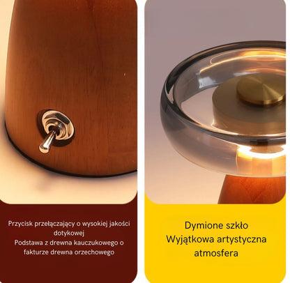 Lampa Stołowa Szklana | Drewniana Podstawa, 1.5 kg
