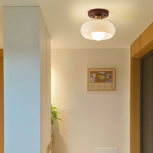 Szklana Lampa Sufitowa z Drewnianymi Akcentami – Kremowa Vintage do Korytarzy i Przedsionków 0