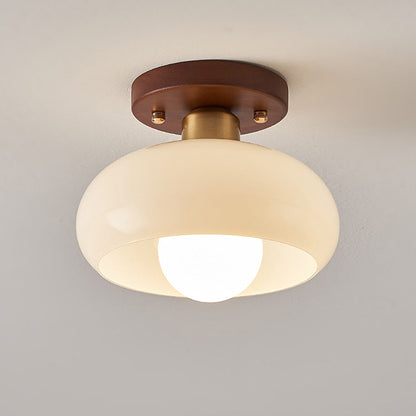 Szklana Lampa Sufitowa z Drewnianymi Akcentami – Kremowa Vintage do Korytarzy i Przedsionków 2