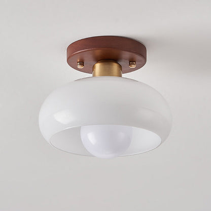 Szklana Lampa Sufitowa z Drewnianymi Akcentami – Kremowa Vintage do Korytarzy i Przedsionków 6