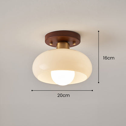 Szklana Lampa Sufitowa z Drewnianymi Akcentami – Kremowa Vintage do Korytarzy i Przedsionków 7