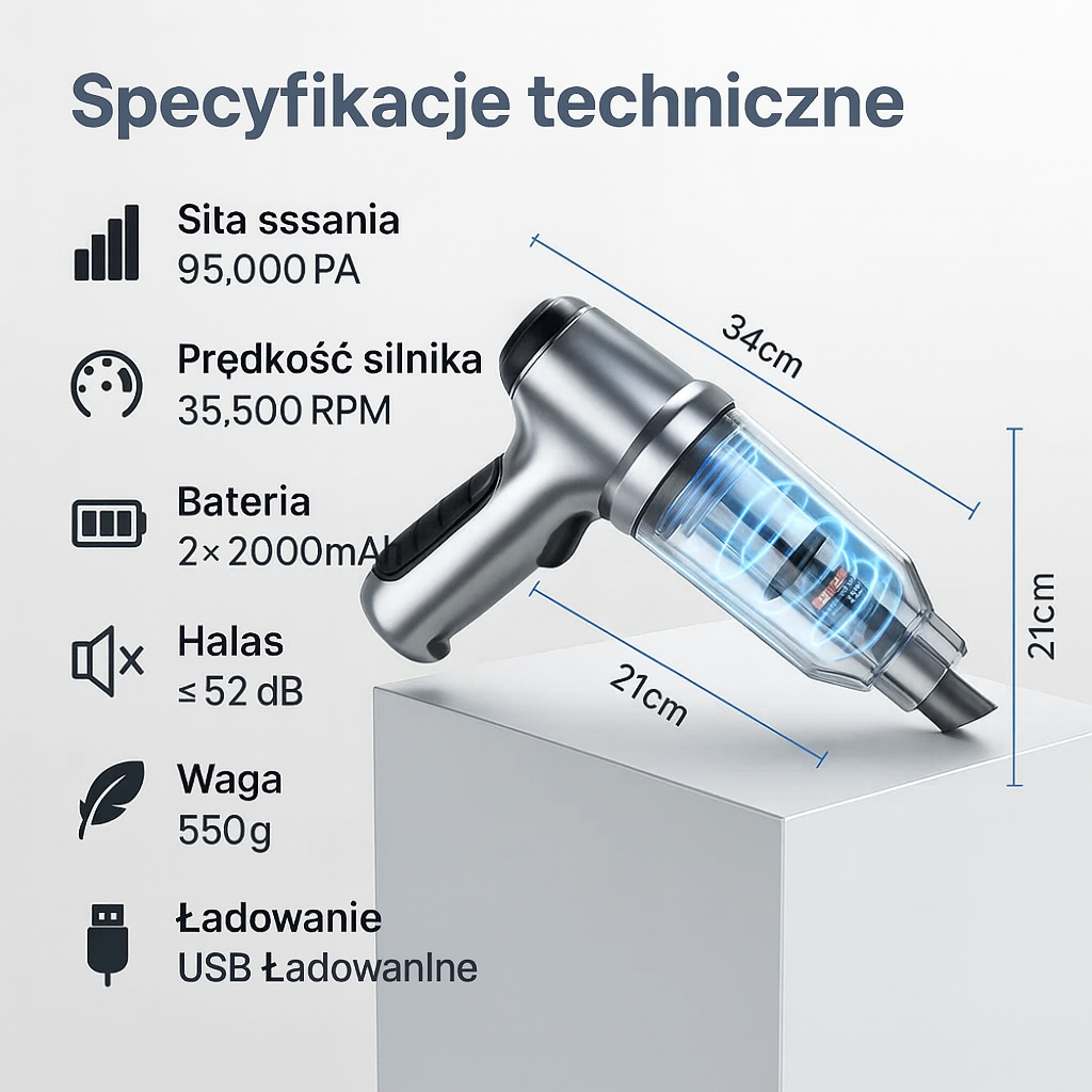VacMaster GO | Bezprzewodowy odkurzacz do auta  | 95 000PA 4