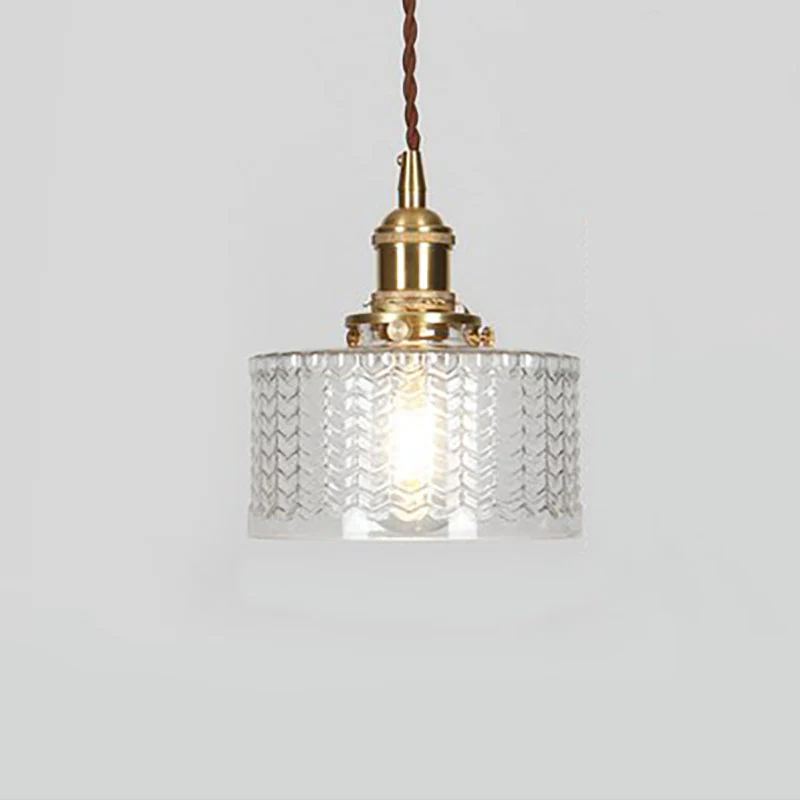 Japońska vintage mosiężno-szklana okrągła lampa wisząca