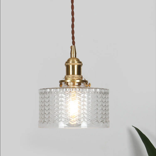 Japońska vintage mosiężno-szklana okrągła lampa wisząca