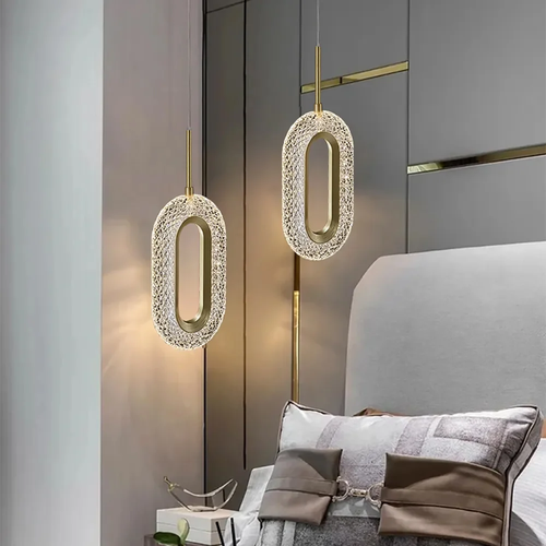 Lampa wisząca z owalnym złotym pierścieniem 1-świetlne oświetlenie LED z regulowanym kablem