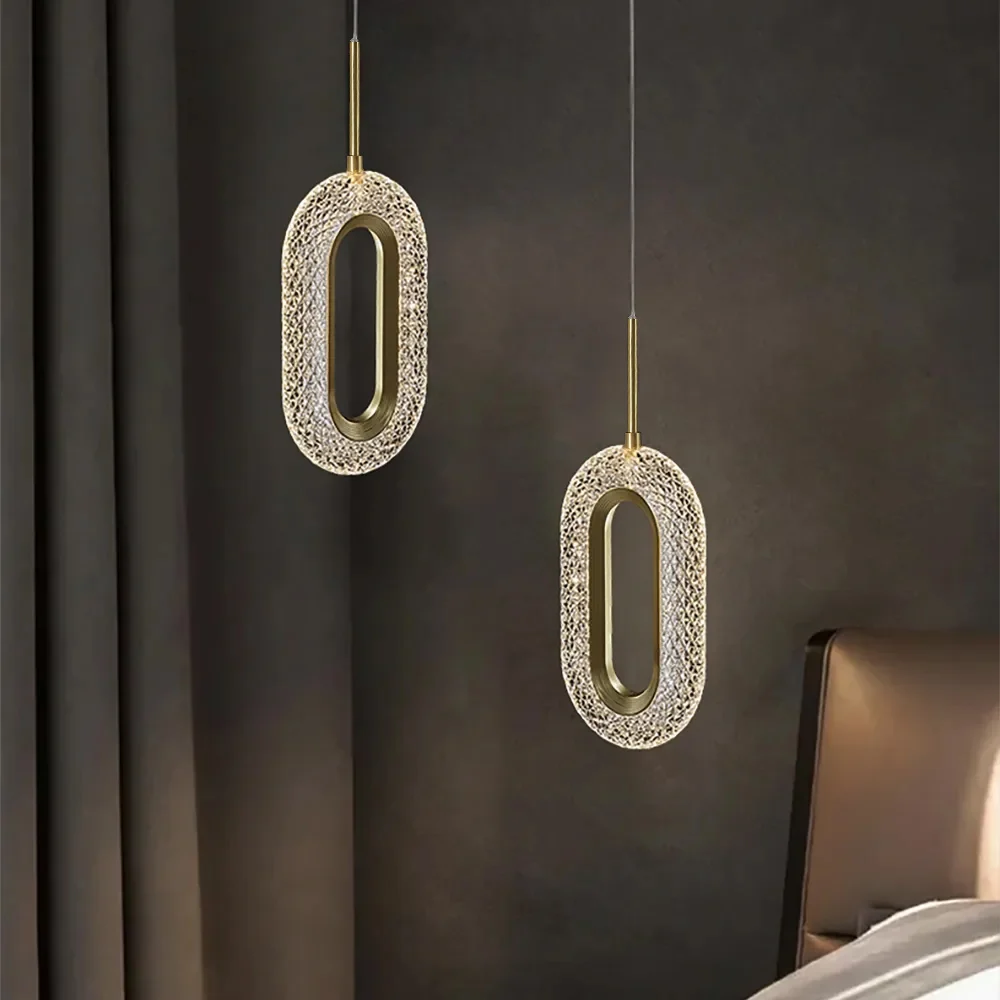 Lampa wisząca z owalnym złotym pierścieniem 1-świetlne oświetlenie LED z regulowanym kablem