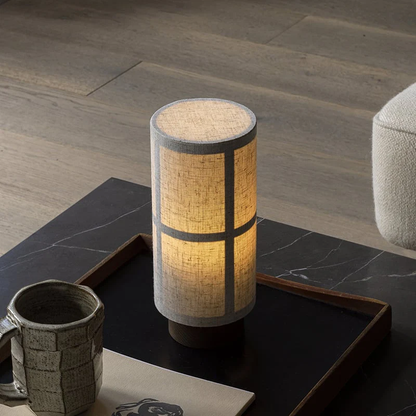Materiałowo Drewniana Lampa Stołowa