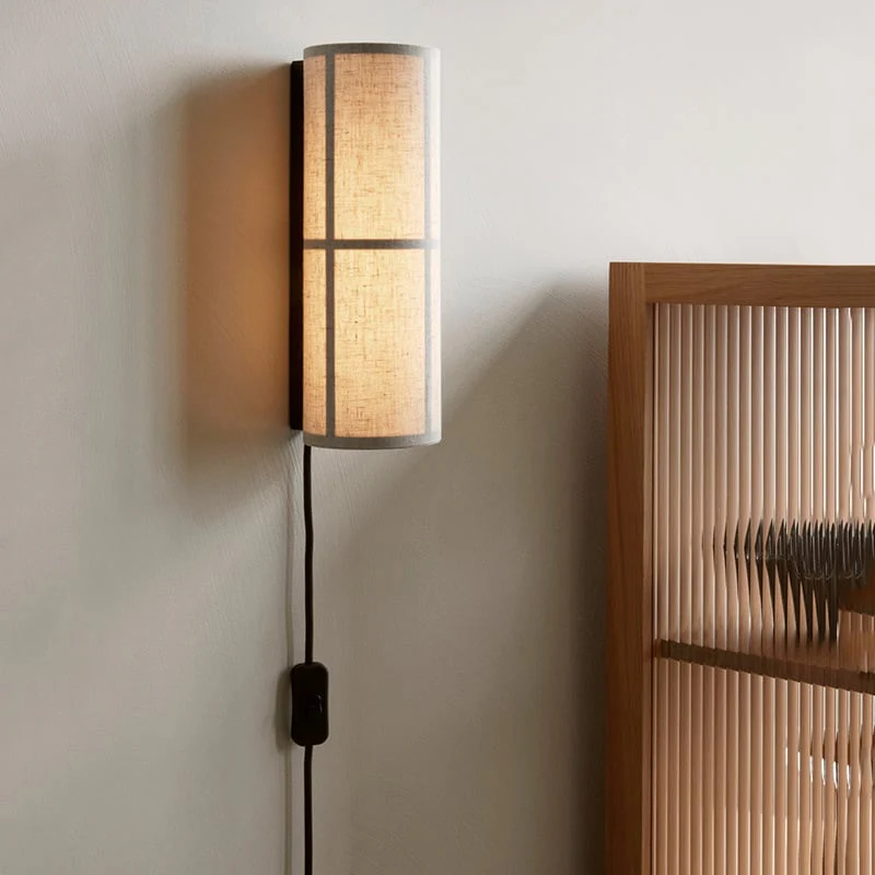 Materiałowo Drewniana Lampa Ścienna
